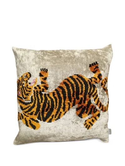 Les-ottomans Tiger-motif Cushion In Neutral