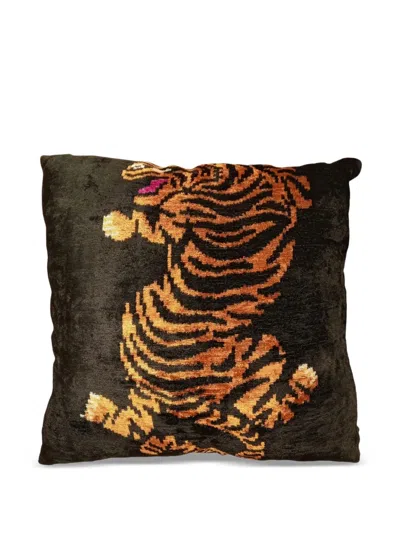Les-ottomans Tiger-print Cushion In Black