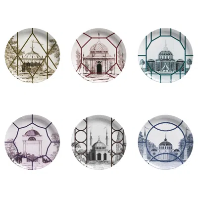 Pre-owned Les Ottomans Topkapi Set Of 6 Porcelain Plates Made In Italy In Gray