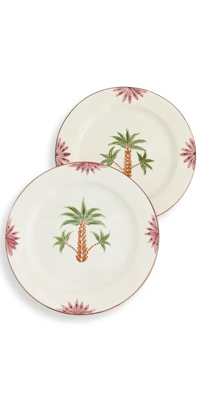 Les Ottomans Tree Hand Painted Ceramic Charger Plate Set Green/brown/pink
