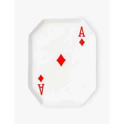 Les Ottomans Ace Of Diamonds Printed Iron Tray White And Red