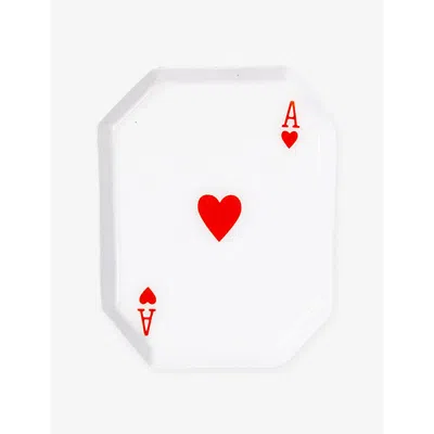 Les Ottomans Ace Of Hearts Printed Iron Tray White And Red