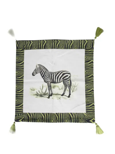 Les-ottomans Zebra-print Tassel Cushion In Green