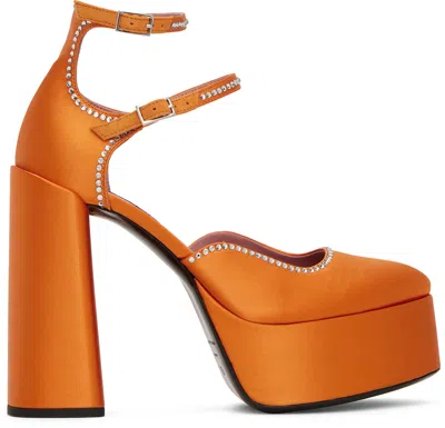 Les Petits Joueurs Orange Sole Jane Heels In Mandarino