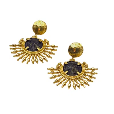 Les Reines Women's Brown / Gold The Ancient - Statement Earrings 24k Gold Plated