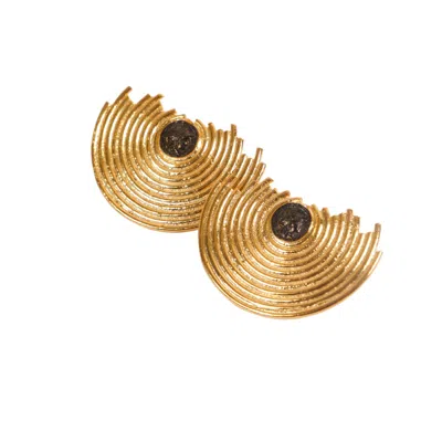 Les Reines Women's Gold / Black Byzantine - Statement Earrings 24k Gold Plated