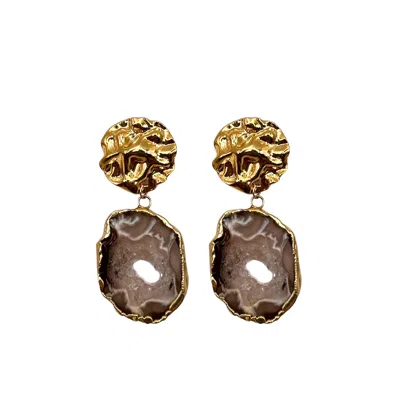 Les Reines Women's Gold / Brown Champagne Lumière With Crystal Quartz - Statement Earrings 24k Gold Plated In Multi