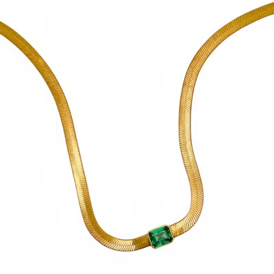 Les Reines Women's Gold / Green Regal Serpent With Green Quartz - Italian Chain Necklace 24k Gold Plated