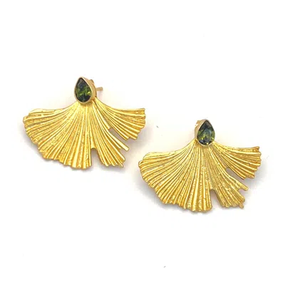 Les Reines Women's Gold / Green The Blossom - Statement Earrings 24k Gold Plated