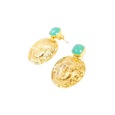 Les Reines Women's Gold / Green Turquoise Ancient - Statement Earrings 24k Gold Plated