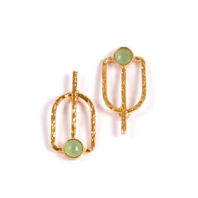 Les Reines Women's Gold / Green Turquoise Archaic  - Hammered Earrings 24k Gold Plated In Multi