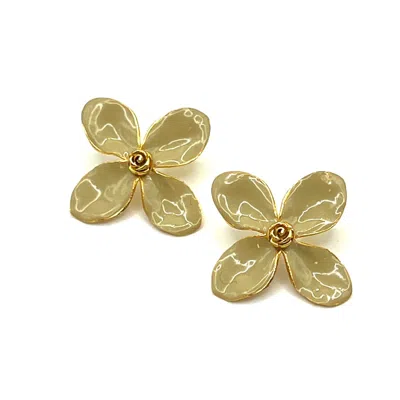 Les Reines Women's Gold / Neutrals Floral Elegance - Ceramic Earrings 24k Gold Plated