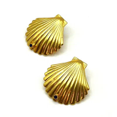 Les Reines Women's Golden Shell- Statement Earrings 24k Gold Plated