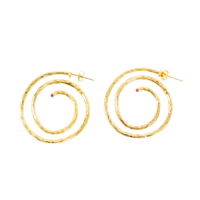 Les Reines Women's Helispheric - Hammered Earrings 24k Gold Plated