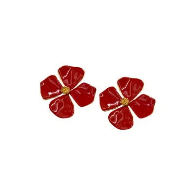 Les Reines Women's Red Garnet - Ceramic Earrings 24k Gold Plated