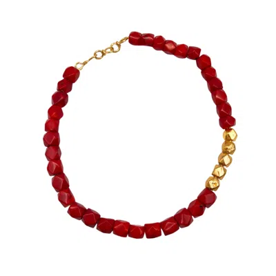 Les Reines Women's Red / Gold Mirage- Coral Beaded Necklace With 24k Plated Beads In Multi