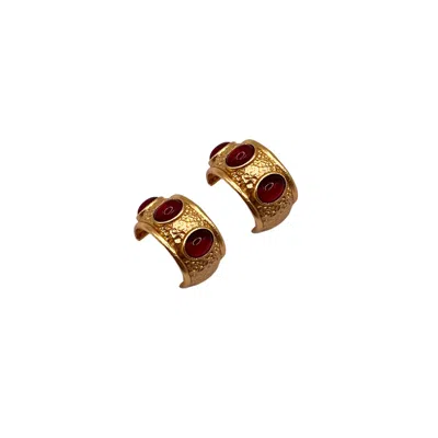 Les Reines Women's Ruby Crown - Hoop Earrings 24k Gold Plated
