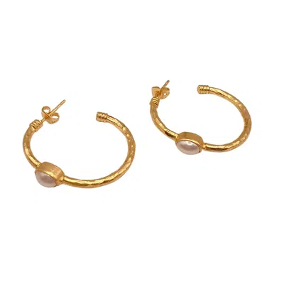 Les Reines Women's The Cirque With Pearl - Hoop Earrings 24k Gold Plated