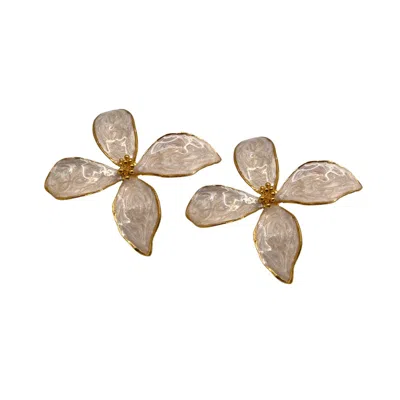 Les Reines Women's White Lunaria - Ceramic Earrings 24k Gold Plated