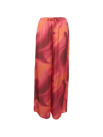 Pre-owned Les Rêveries Abstract-print Satin Trousers In Red