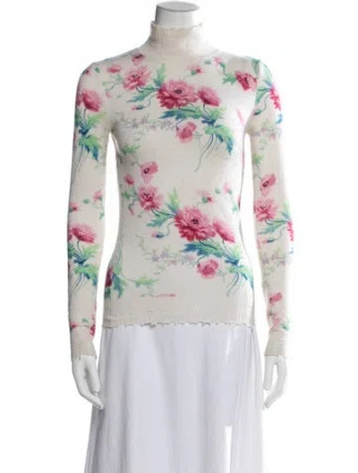 Pre-owned Les Rêveries Cashmere Floral Print Sweater In White