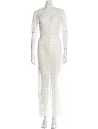 Pre-owned Les Rêveries Crew Neck Long Dress In White
