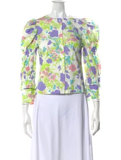 Pre-owned Les Rêveries Floral Print Crew Neck Blouse W/ Tags In Neutral