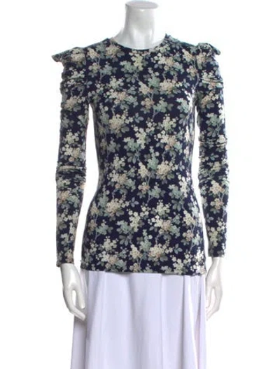Pre-owned Les Rêveries Floral Print Crew Neck Top In Blue