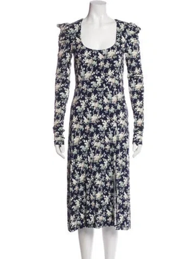Pre-owned Les Rêveries Floral Print Knee-length Dress In Blue