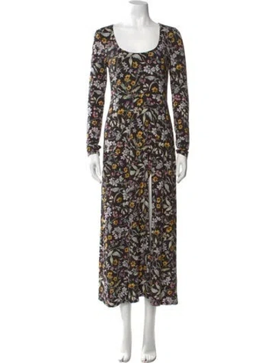 Pre-owned Les Rêveries Floral Print Long Dress In Black