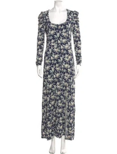 Pre-owned Les Rêveries Floral Print Long Dress In Blue