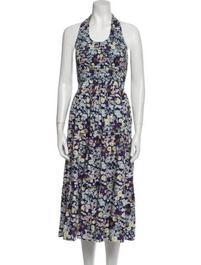Pre-owned Les Rêveries Floral Print Long Dress In Blue