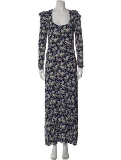 Pre-owned Les Rêveries Floral Print Long Dress In Blue