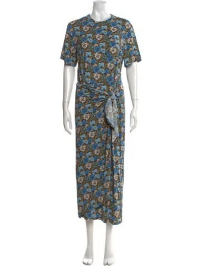 Pre-owned Les Rêveries Floral Print Long Dress In Blue