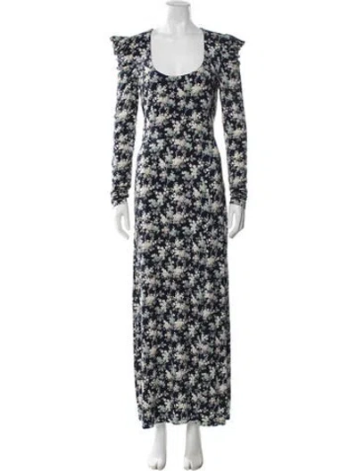 Pre-owned Les Rêveries Floral Print Long Dress In Blue