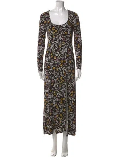Pre-owned Les Rêveries Floral Print Long Dress In Brown