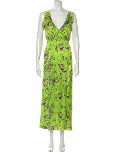 Pre-owned Les Rêveries Floral Print Long Dress In Green