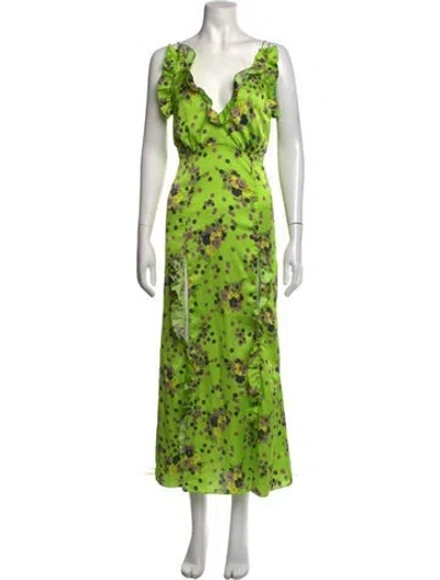 Pre-owned Les Rêveries Floral Print Long Dress In Green