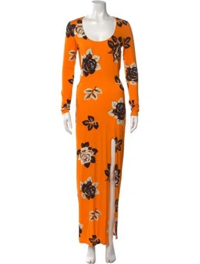 Pre-owned Les Rêveries Floral Print Long Dress In Orange