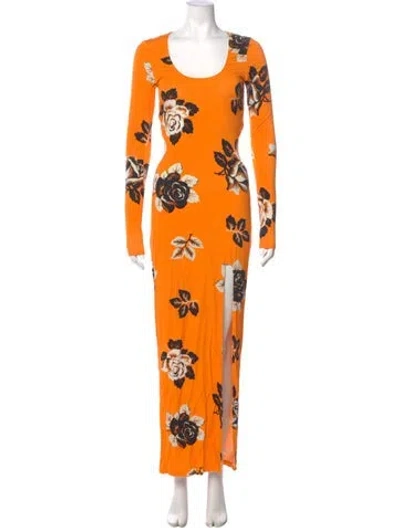 Pre-owned Les Rêveries Floral Print Long Dress In Orange
