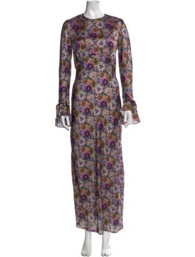 Pre-owned Les Rêveries Floral Print Long Dress In Purple