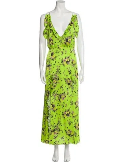 Pre-owned Les Rêveries Floral Print Long Dress W/ Tags In Green