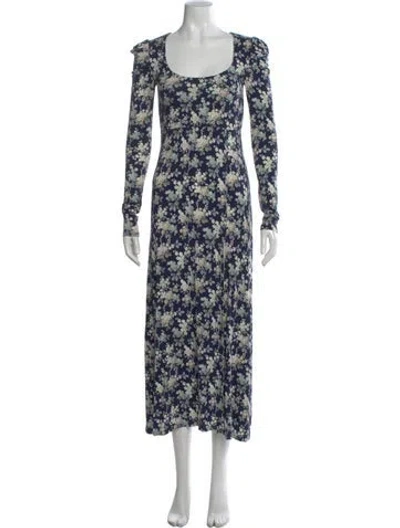 Pre-owned Les Rêveries Floral Print Midi Length Dress In Blue
