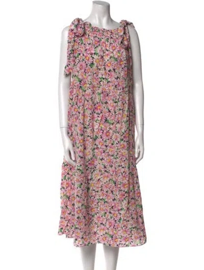 Pre-owned Les Rêveries Floral Print Midi Length Dress In Pink