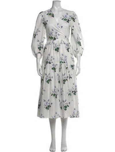 Pre-owned Les Rêveries Floral Print Midi Length Dress In White
