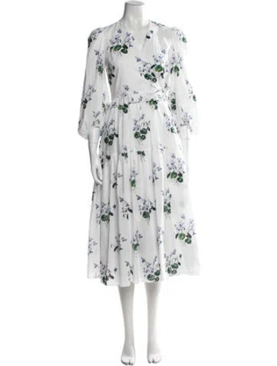 Pre-owned Les Rêveries Floral Print Midi Length Dress In White