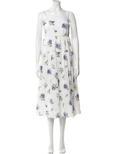 Pre-owned Les Rêveries Floral Print Midi Length Dress In White