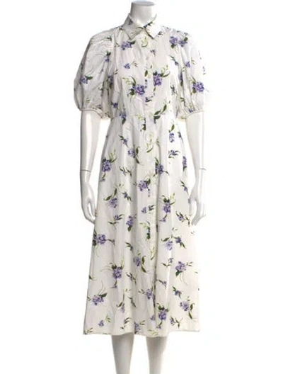 Pre-owned Les Rêveries Floral Print Midi Length Dress In White