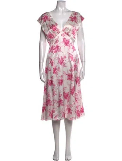 Pre-owned Les Rêveries Floral Print Midi Length Dress In White