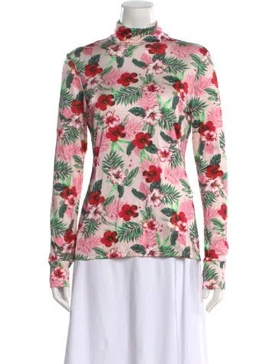 Pre-owned Les Rêveries Floral Print Mock Neck Top In Pink